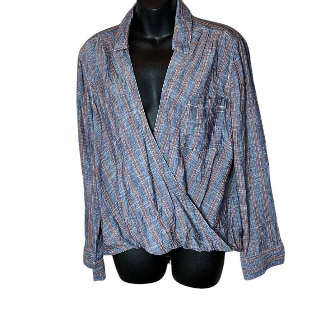 Anthropologie‎ pilcro wrap front striped textured long sleeve top medium